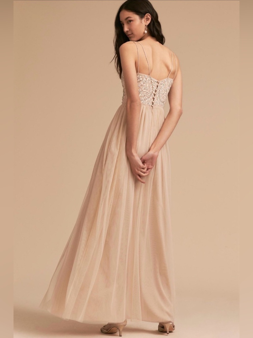BHLDN Blush Embroidered Tulle Maxi Dress - Picture 3 of 4